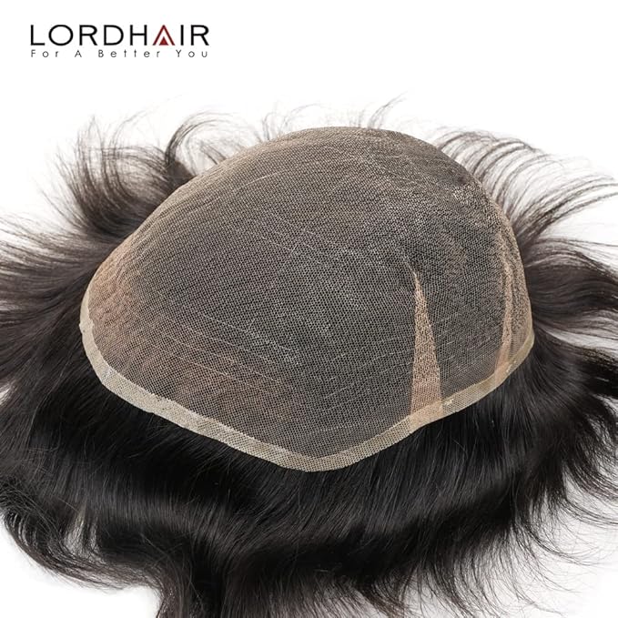 Lordhair Hair System for Men Real Human Hair Full French Lace Mens Hair System Size 8x10 inches Mens Toupee #1B Off Black