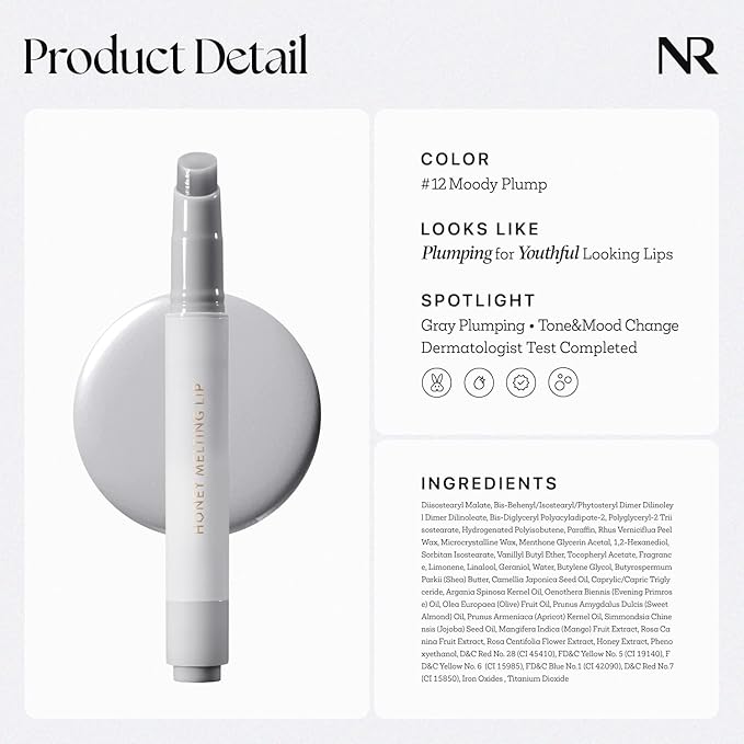 Nature Republic HONEY MELTING LIP PLUMPING (12 GRAY) | SOFT LIP STICK Moody Plump Hydrating Gloss, Moisturizing balms, Volumizing formula,Nude & Sheer tint, Glowy Finish, korean make up