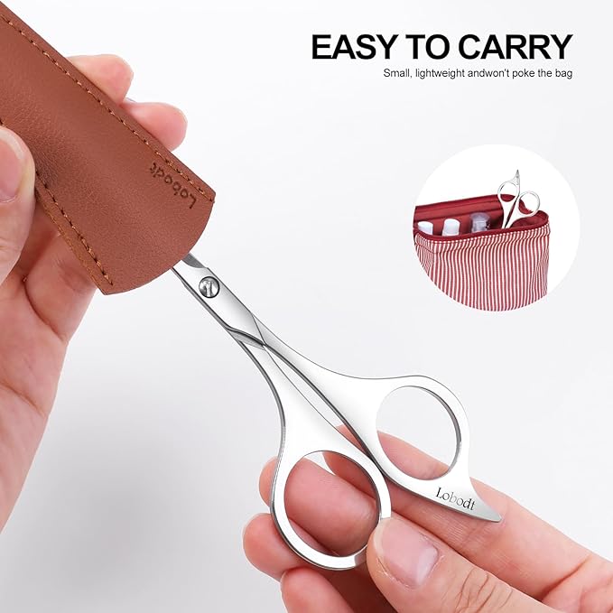 Lobodt Professional beard scissors, 4.9-inch (silver) small pointed stainless steel hairdressing scissors, Moustache Trimming，suitable for personal care and beauty of both men and women