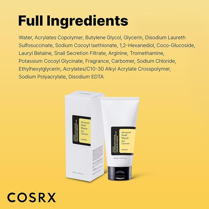 COSRX Advanced Snail Mucin Gel Cleanser for Dull, Sensitive Skin 5.07 oz.