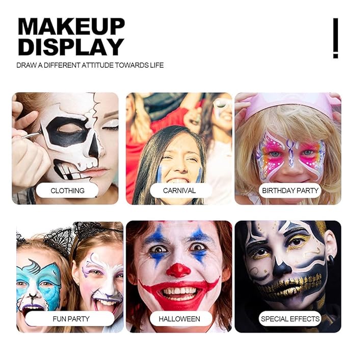 Baorder 4PCS Blue Red White and Black Lipstick,Face Body Paint Stick Kit, Eye Stick for Halloween,Safe Facepaint Lip Smacking White Foundation Black Lipstick Makeup