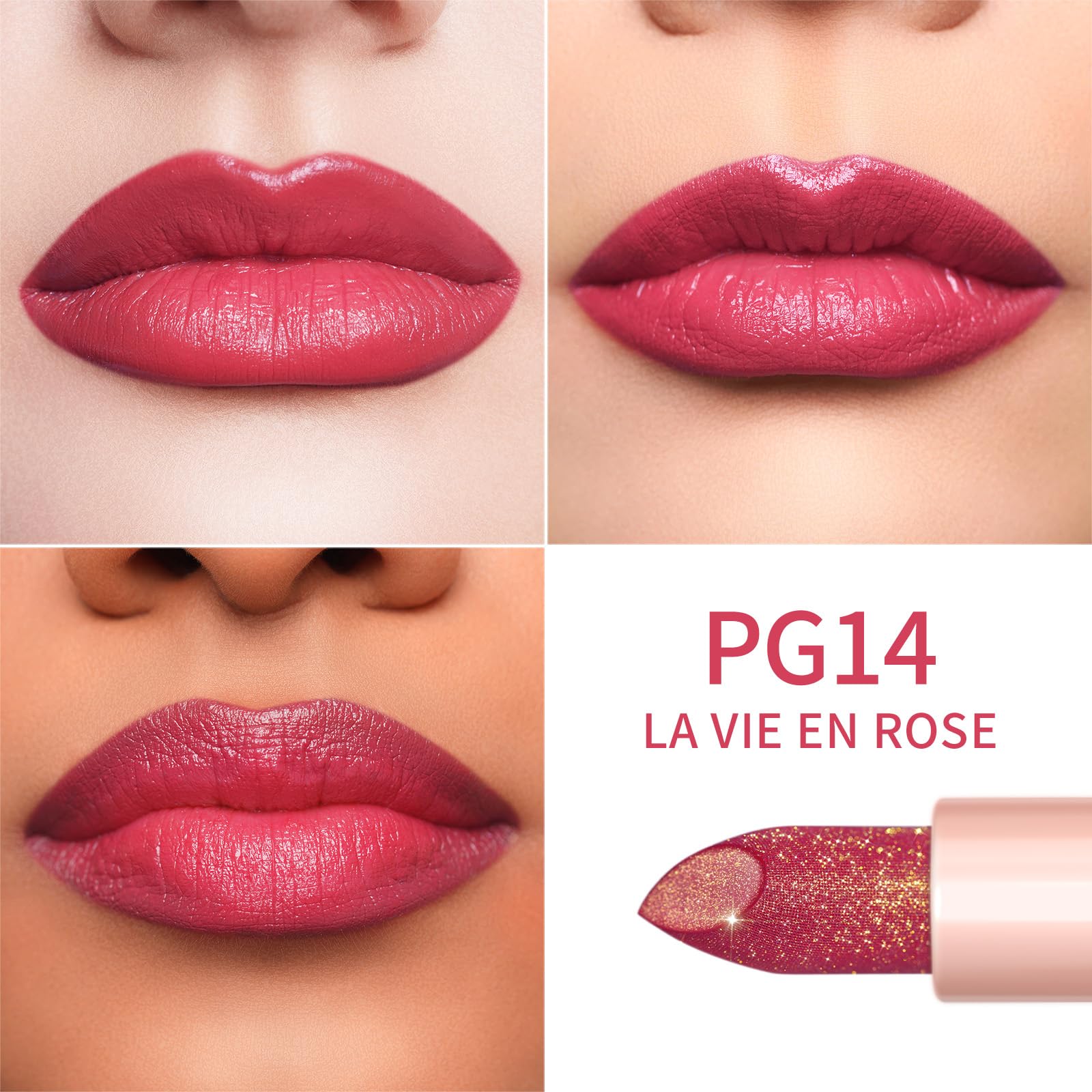 Oulac Moisture Rose Lipstick - High Shine Shimmery Finish, Super Creamy Texture, Medium to High Coverage - Gluten Free, PG14 La Vie en Rose