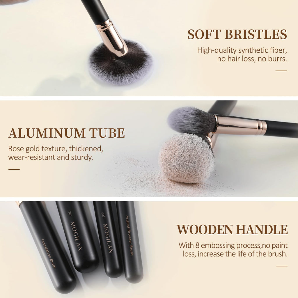 MOGILAN Makeup Brush Set with Black Travel Case -Premium Soft Synthetic Foundation, Contour & Eyeshadow Brushes for Liquid,Cream & Powder Blending Professional MUA Make Up Kit 11PCS