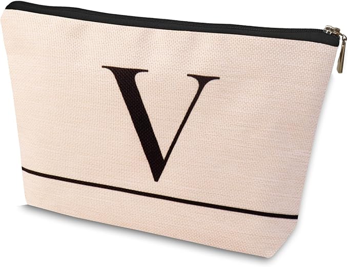 HDYHDY Letter A-Z Initial Personalized Makeup Bags, Birthday Gifts for Women, Monogrammed Gifts for Women Mom Sister Best Friend Bride Bridesmaid, Mothers Day, Christmas, Small Travel Cosmetic Bag (V)