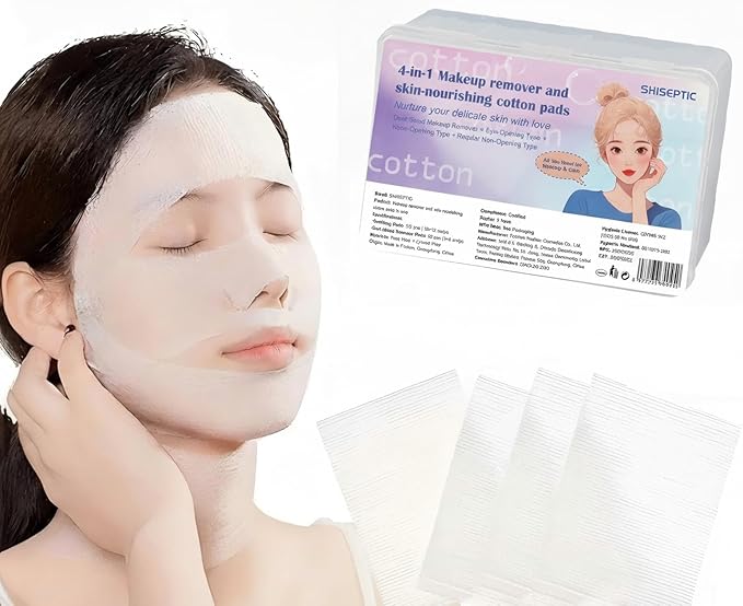SHISEPTIC 4-in-1 Makeup Remover & Skin-Nourishing Cotton Pads for Face & Eyes | Dual-Sided, Soft Tencel Fiber | Gentle Cleansing, Soothing & Hydrating | 200 Count (120 Soothing + 80 Dual-Sided)