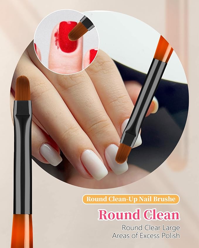 AMilHiTon 3PCS Nail Polish Clean Up Brush, Round/Flat/Angled, Orange Black