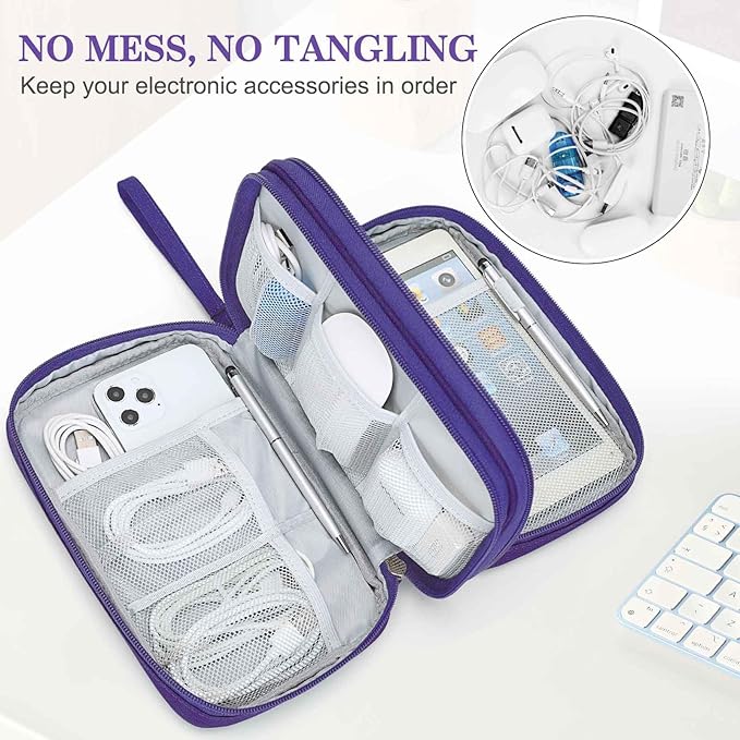 FYY Electronic Organizer, Travel Tech Pouch Bag, Large, Purple
