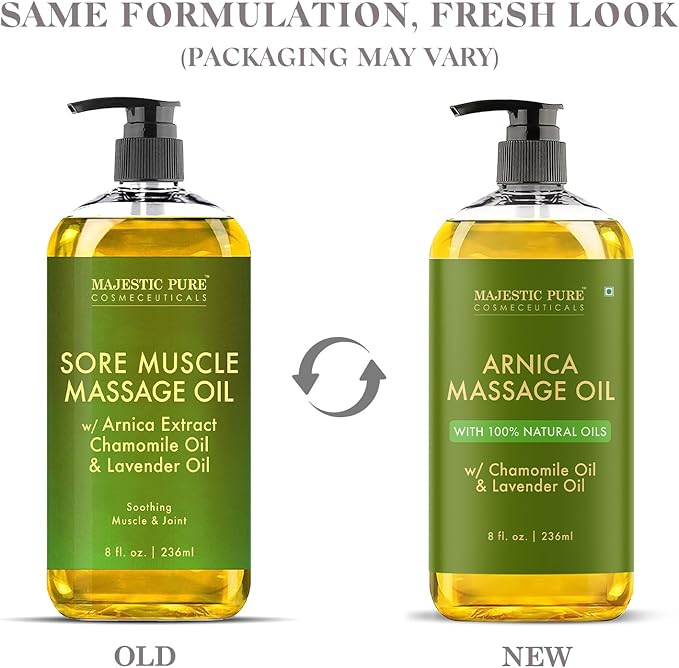 Majestic Pure Arnica Massage Oil, Relaxing Body Oil, 8 Fl Oz