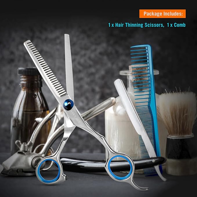COOLALA Stainless Steel Hair Cutting Scissors Thinning Shears 6.5 Inch Professional Salon Barber Haircut Scissors Family Use for Man Woman Adults Kids