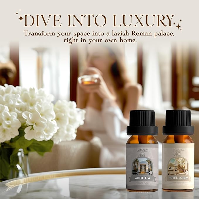 SALUBRITO Hotel Fragrance Oil Set, Luxury Essential Oil Set for Diffuser, Candle, Soap Making Scents, Bergamont & Ylang-ylang, White Tea, Lemon & Thyme, Citrus Bliss, Lemon Tuberose, Jasmine & Mint