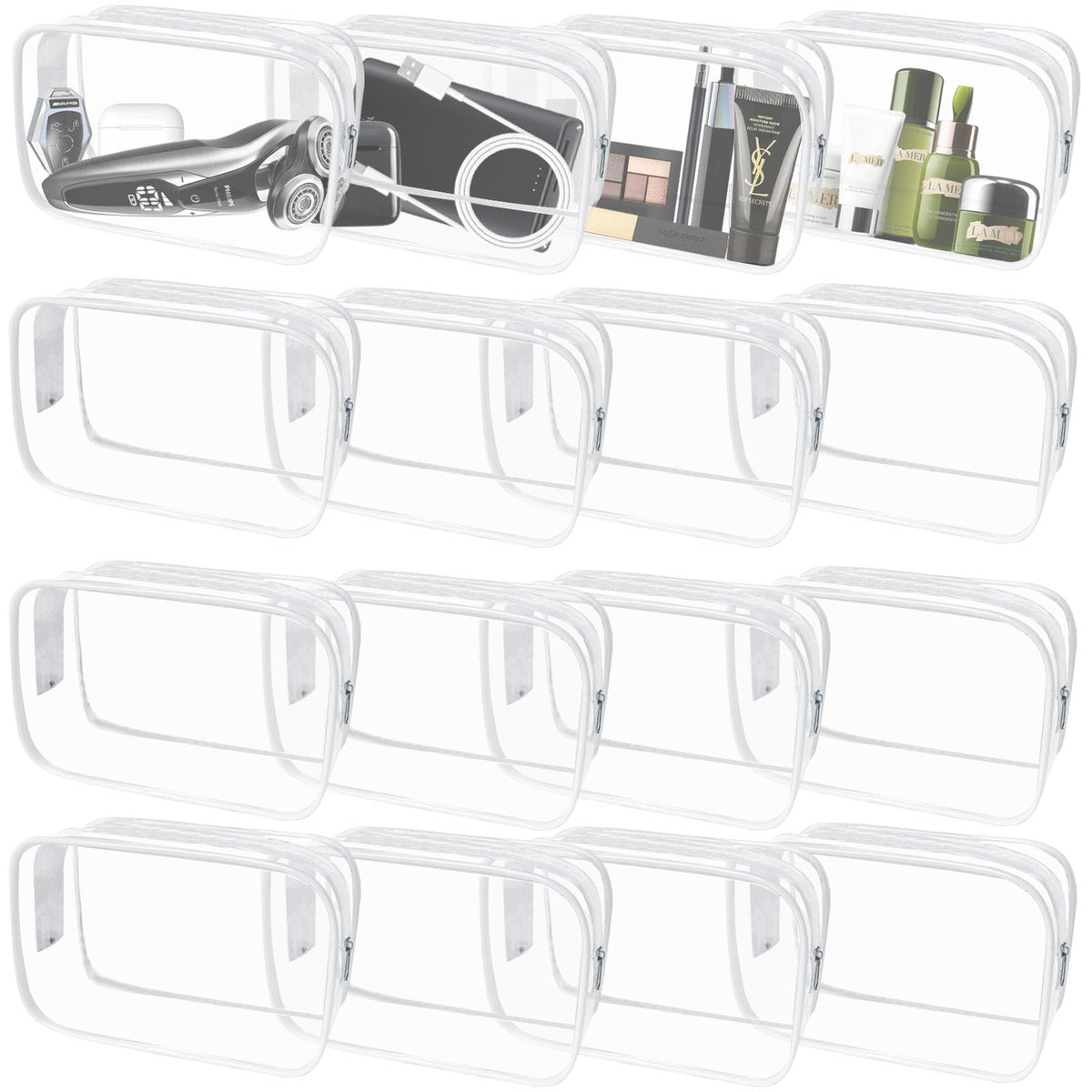 16 Pieces Clear Makeup Bags Bulk, TSA Approved Toiletry Bag for Travel, PVC Waterproof Travel Pouches Clear Pouch with Zipper for Men and Women Carry-on Travel Essentials Cosmetic Bags (Orange)
