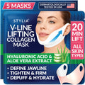 Stylia V Line Lifting Collagen Mask - Lift, Firm & Contour Jawline - Tightening Double Chin Strap with Hyaluronic Acid & Aloe - Neck Tightening and Lifting Mask - Jawline Shaper Face Lift Tape (5PC)