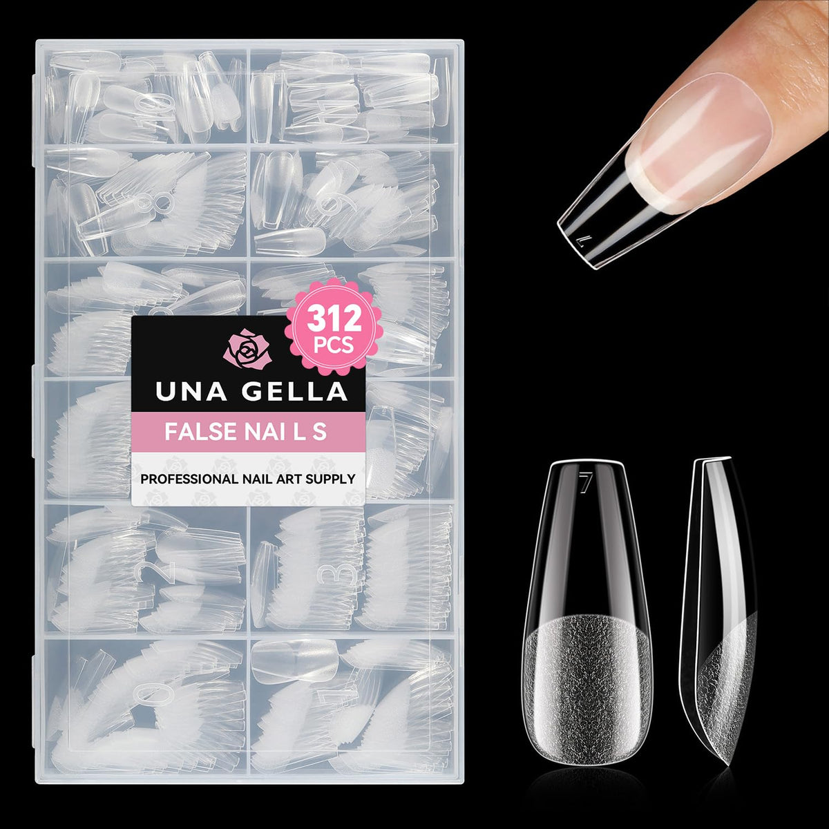 UNA GELLA Almond Nail Tips, Half Cover Almond Shape, 312PCS, 12 Sizes