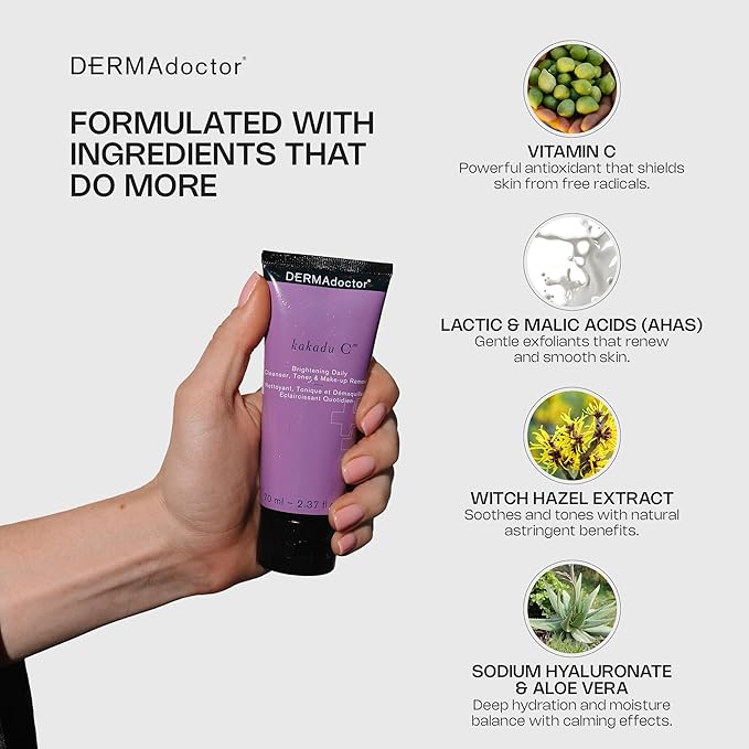 DERMAdoctor Vitamin C Face Wash, 3-in-1 Cleanser, Kakadu Plum, 2.37 oz