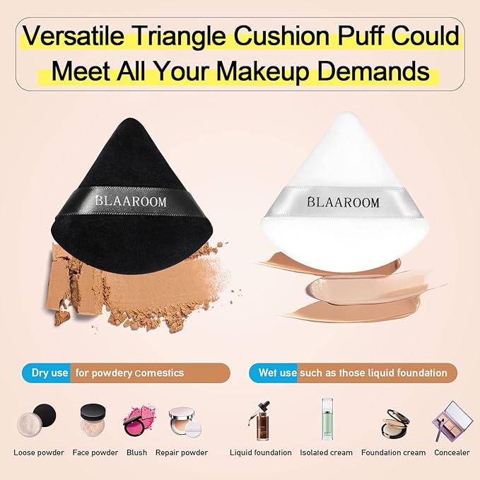 BLAAROOM 12 Pcs Velour Powder Puff Face Makeup Triangle Powder Puffs Face Exquisite Makeup Eyes and Corners Contouring for Loose Powder Wet Dry Cosmetic Foundation Sponge Makeup Tool