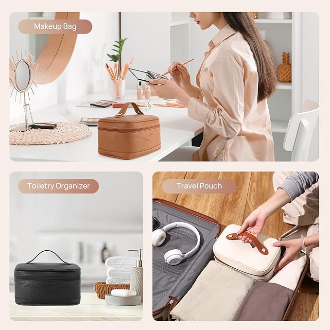 Telena Large Makeup Bag, Travel Toiletry Bag for Women, Vegan Leather