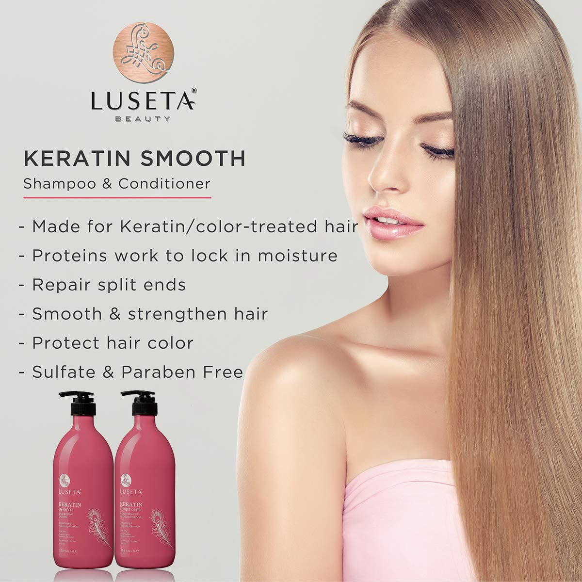 Luseta Keratin Shampoo and Conditioner Set for Color Treated Hair 33.8oz*2