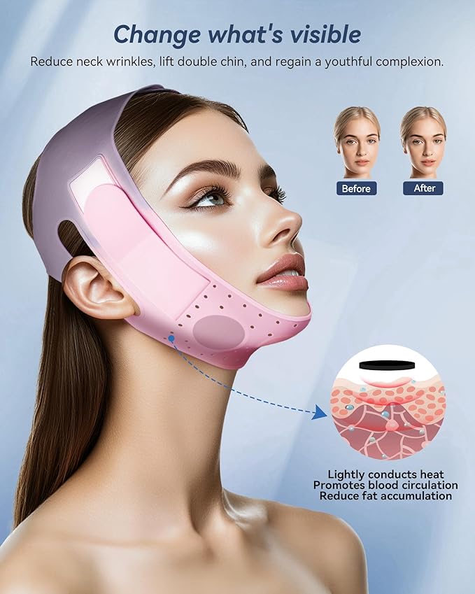 Reusable V Line Silicone Face Strap, Soft Silicone Chin Strap for Women 23-27 Inches