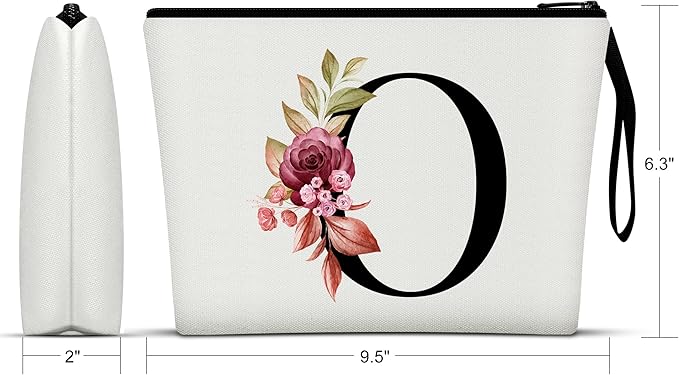 Vavabox A-Z Personalized Makeup Bag, Birthday Gifts for Women Mom, Gifts for Best Friend, Bride Bridesmaid Cosmetic bag (O, 01-White)
