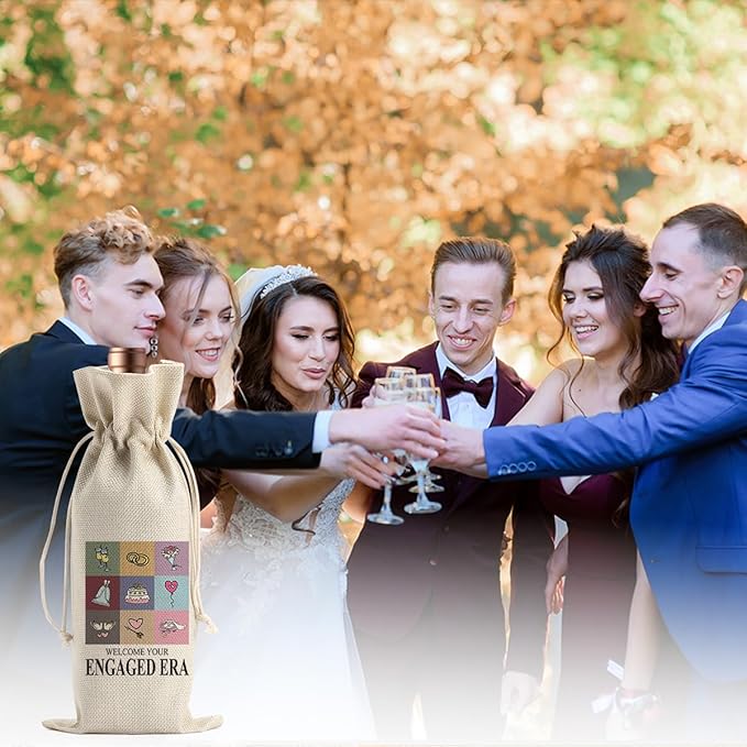 BARREEMO Engagement Wine Gift Bag Wedding Engaged Gifts for Newlyweds Couple Women Men Bridal Shower Gifts for Bride and Groom Pairs Well with Wedding Planning Welcome Your Engaged Era Wine Bags