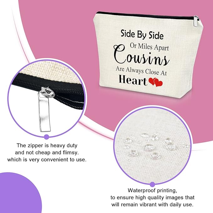 Sazuwu Cousin Gifts for Women Makeup Bag Birthday Gifts for Favorite Cousin Inspirational Gifts for Cousin Cosmetic Bag Encouragement Gifts for Sister Christmas Graduation Gifts Travel Pouch