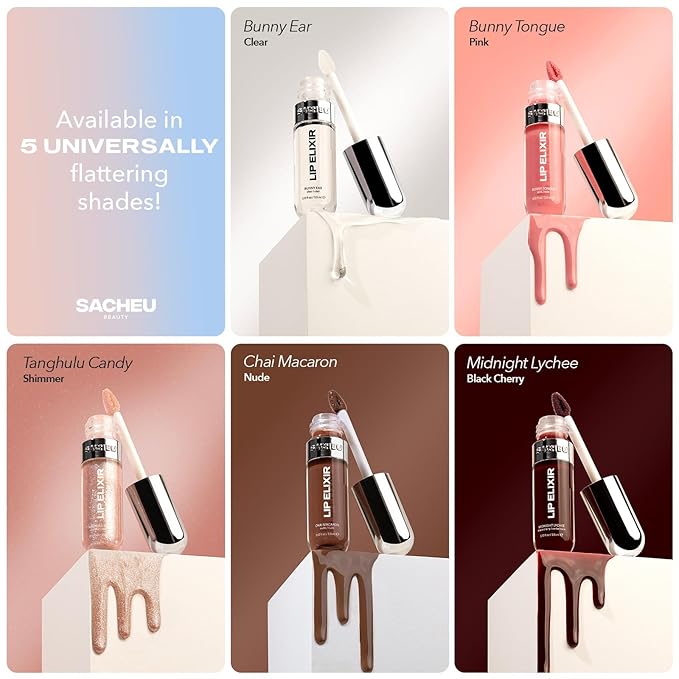 Sacheu Lip Elixir Hydrating Lip Gloss, High-Shine, Tanghulu Candy