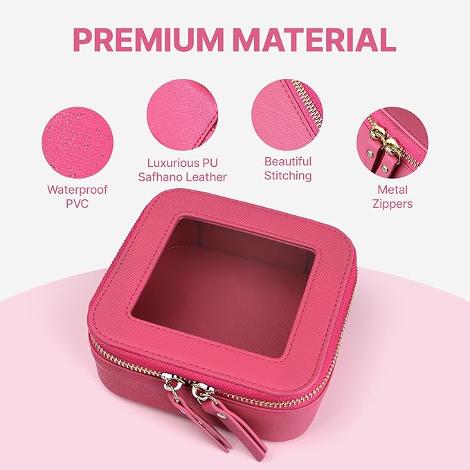 FASAOH Small Clear Makeup Bag Travel Cosmetic Case, Portable Make Up Organizer Traveling Compact Car Bag for Essentials Transparent Toiletry Bag with Zipper