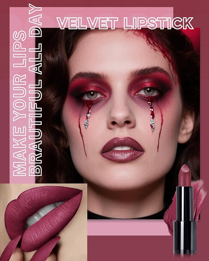 Caedelfly Velvet Matte Lipstick, Plum Lipstick for Women, Halloween-09