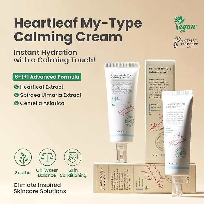 AXIS-Y Heartleaf My Type Calming Cream - Soothing, Redness Relief & Long Lasting Moisture Dewy Skin Daily Face Lotion - Vegan Korean Skin Care Moisturizer Face Cream (2.02 fl. oz.)