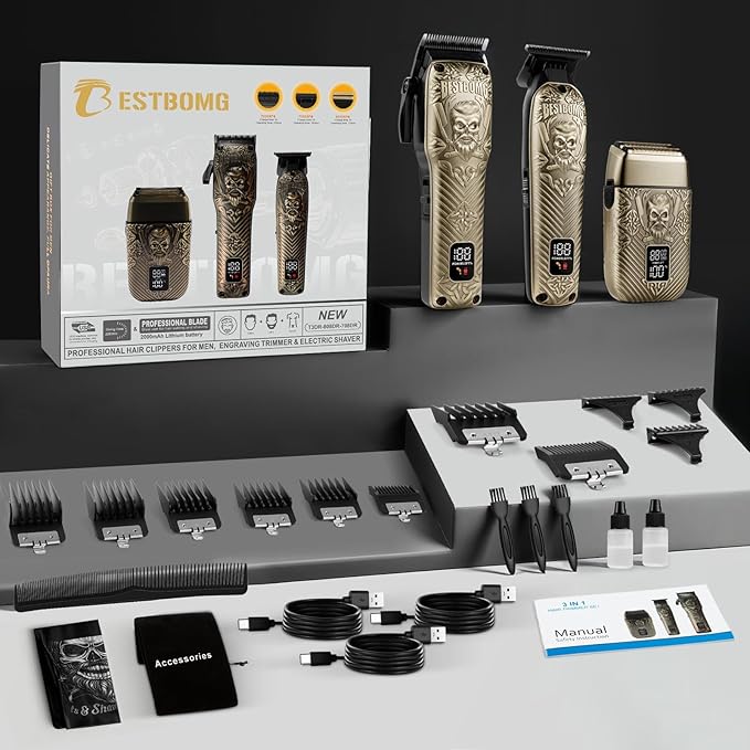 BESTBOMG® Hair Clippers for Men, Clipper, Trimmer & Shaver Set, BS-808DR
