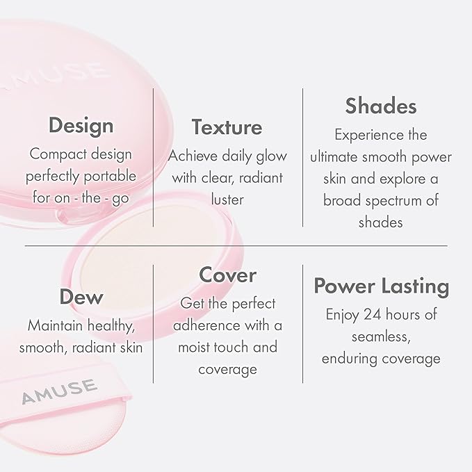 AMUSE SEOUL Dew Power Vegan Cushion Foundation Refill (1.5 NATURAL REFILL) - Semi Glow, Full Coverage, Dewy Finish, Long Lasting, Lightweight, Smooth Radiant Skin, Vegan, Korean Beauty Makeup
