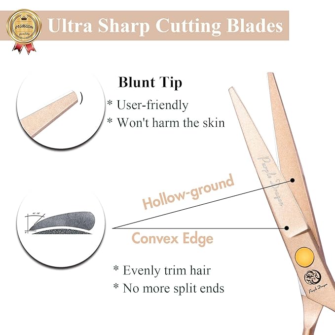 Purple Dragon 5.5 inch Hair Cutting Scissors Set with Razor - Rose Gold