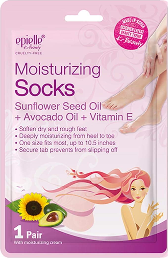 Epielle Moisturizing Foot Mask 6 Pairs, Soften with Sunflower Seed Oil & Vitamin E, Deep Moisturizing Socks for Dry, Cracked Feet, Self Care Gifts for Women, Spa Kit