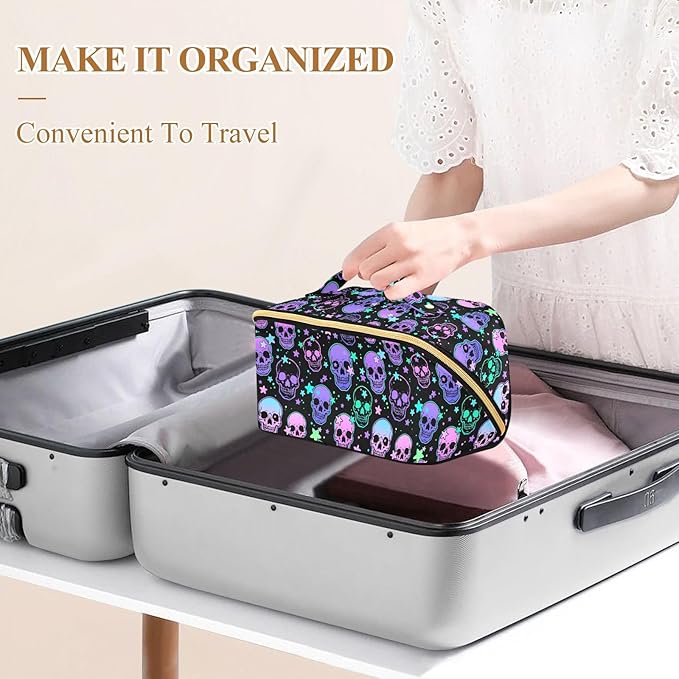 MNSRUU Makeup Organizer Bag, Stars Purple Skulls Travel Makeup Bags Makeup Vanity Case Large Capacity Rhombus Cosmetic Toiletry Bag for Girl Women Ladies