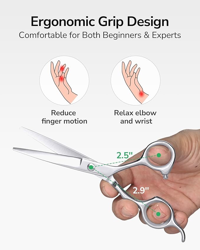 Hair Cutting Scissors, ULG Professional Hair Scissors 6.5” Silver