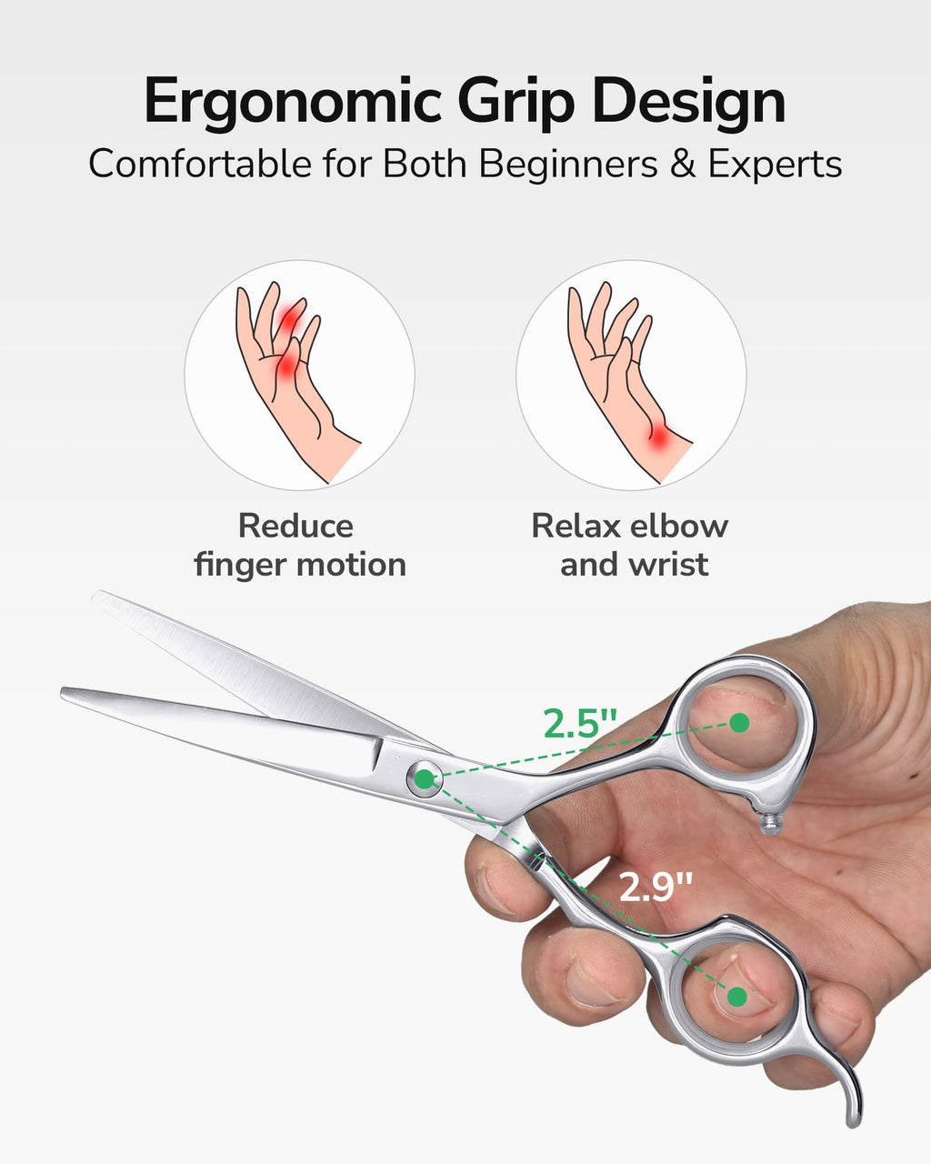 Hair Cutting Scissors, ULG Professional Hair Scissors 6.5” Silver