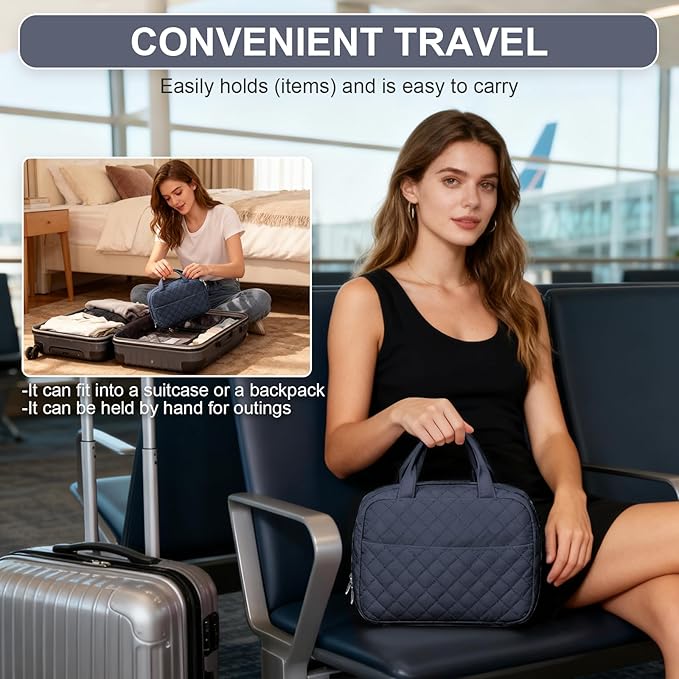 suratio Travel Toiletry Bag For Women Small Hanging Toiletry Travel Makeup Bag lightweight Water-Resistant Toiletries Organizer case portable Cosmetic Bags For Women Blue