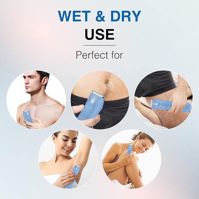 Bikini Trimmer for Women, No-Nick Electric Razor for Sensitive Skin, Blue