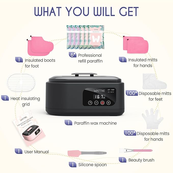 Wattne Paraffin Wax Machine for Hands and Feet, 3500ml Paraffin Wax Warmer with Timer & Keep Warm, Paraffin Wax Bath Moisturizing Kit for Arthritis, Dry Skin Care, Home Spa-Black