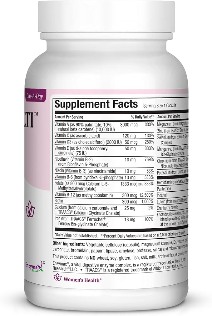 Womens Multivitamin – Methylated Multivitamin for Women with 23 Key Vitamins C, D, B6, B12, Calcium, Probiotics, Biotin & More - Energy, Skin, Nails & Gut Health Support - Kosher 60 Capsules