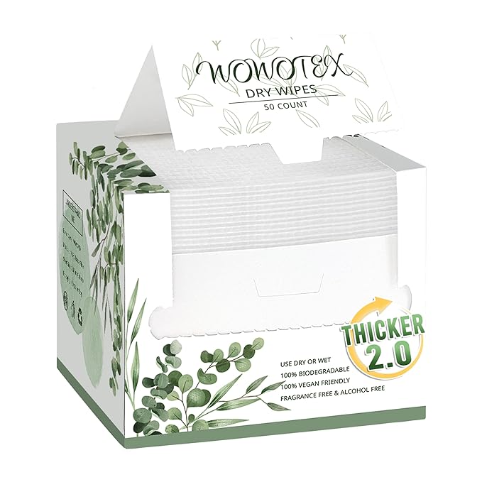WOWOTEX THICKER Disposable Face Towels Ultra Soft Large Dry Wipes 50 Count