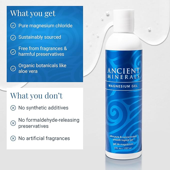 Ancient Minerals Magnesium Gel, Zechstein Chloride, for Massage, 8oz