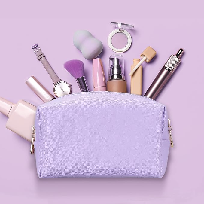 Sanwuta 9 Pcs Makeup Bags Bulk Bridesmaid Proposal Gifts Cosmetic Bags Preppy PU Leather Double Zipper Toiletry Pouch Portable Travel Organizer Case for Women Bachelorette Gift(Purple)