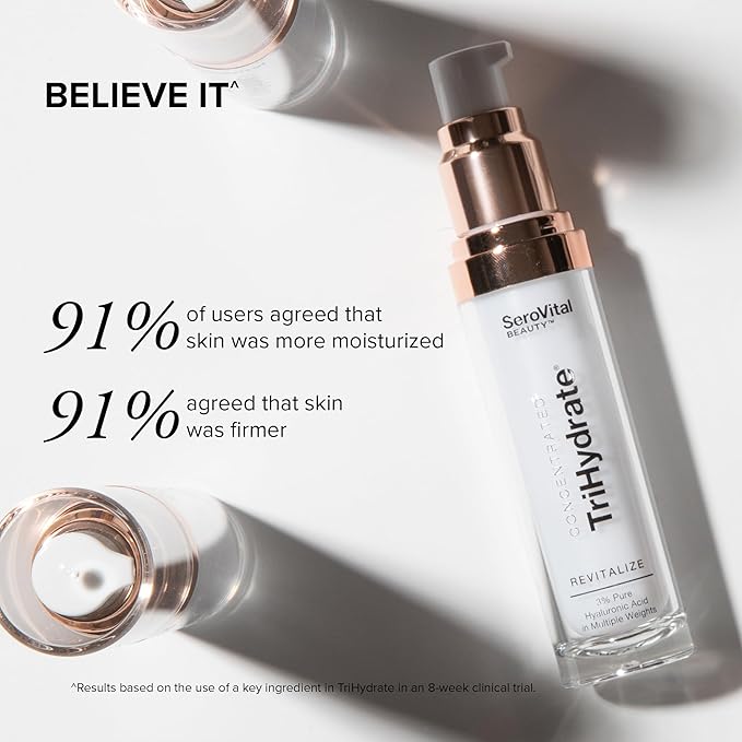 SeroVital Beauty TriHydrate Concentrate – 3% Multi-Molecular Hyaluronic Acid Serum for Deep Hydration, Visible Plumping & Firming – Fragrance-Free Daily Hydrating Face Serum - 1 fl oz