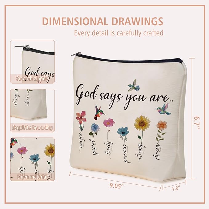 Christian Gifts for Women Girls, God Says You Are Bible Verse Makeup Bags.