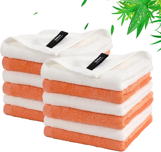 Wash Cloths 12 Pack,Face Towel for Sensitive Skin,13''x13'',White+Orange