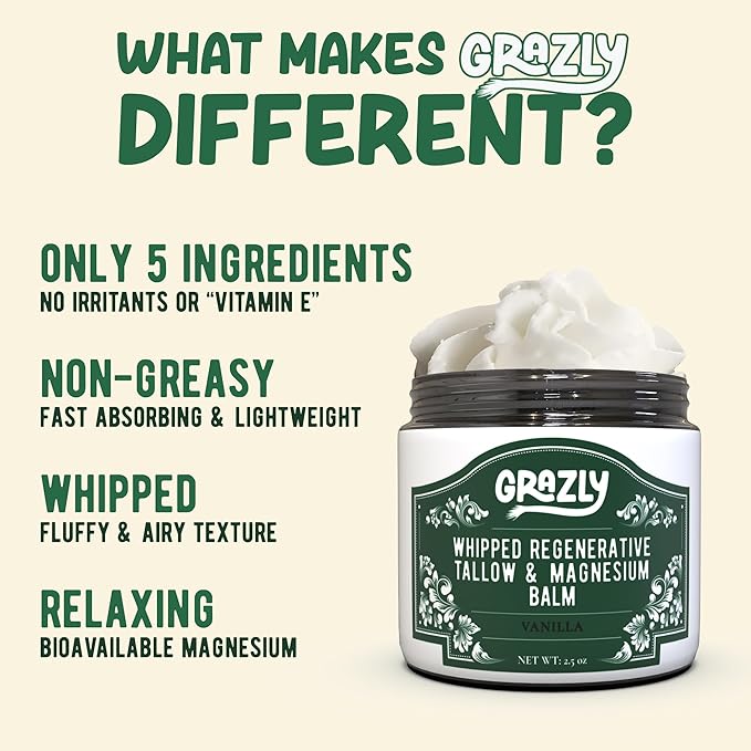 Grazly Whipped Beef Tallow for Skin - Vanilla, 2.5 oz