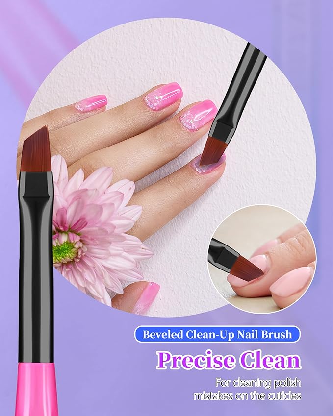 AMilHiTon 3PCS Nail Polish Clean Up Brush, Gilded Pink Blue