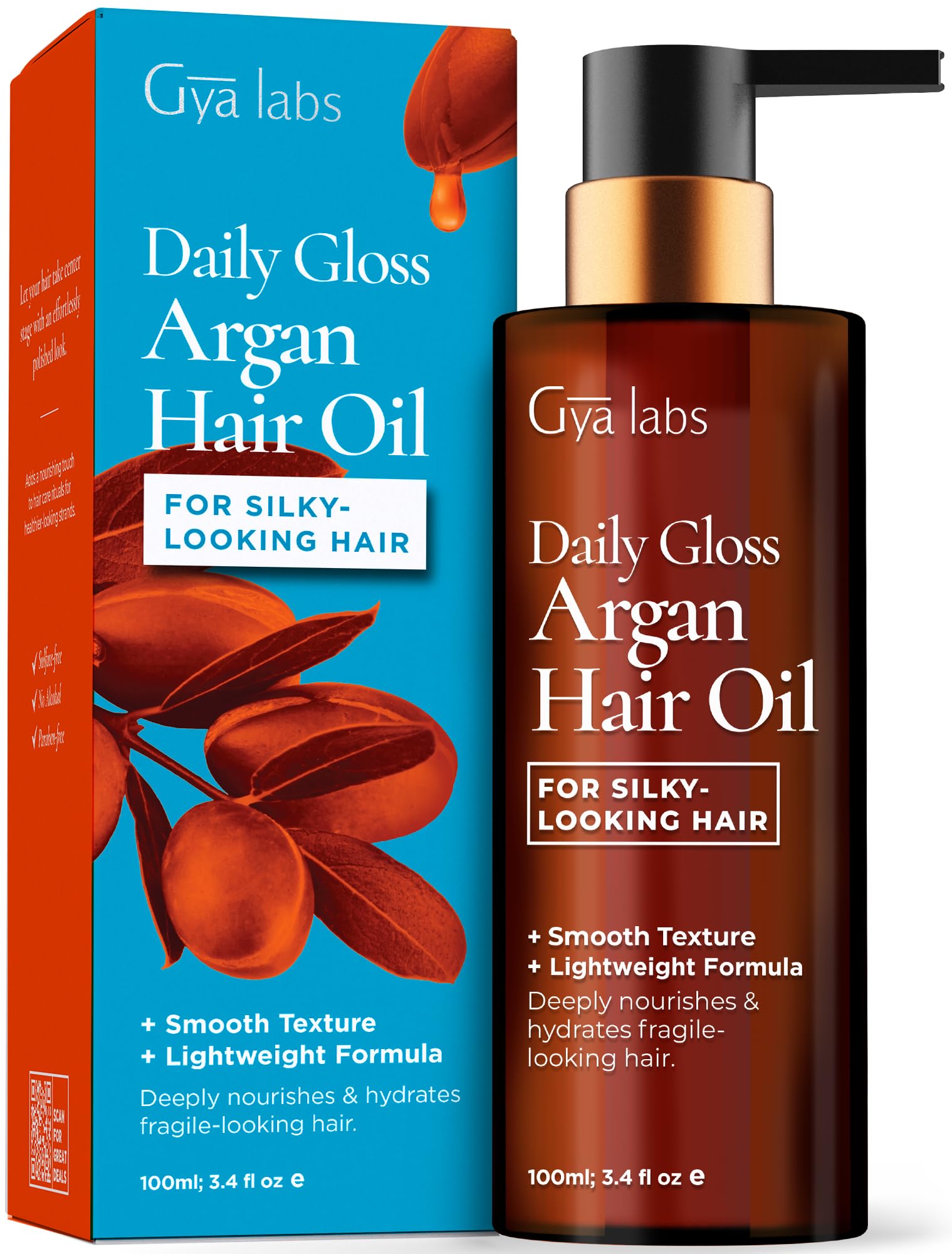 Gya Labs Daily Gloss Argan Oil - 3.4 Fl Oz - for Frizzy, Damaged & Color- Hair - Strengthening, Shine & Protection