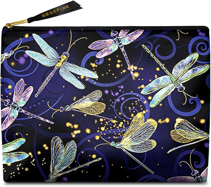 GEGEPINK Cute Makeup Bag for Purse Waterproof Cosmetic Bags for Women Funny Smooth Zipper Travel Toiletry Pouch 10X8 Inches-Dragonfly Makeup pouch